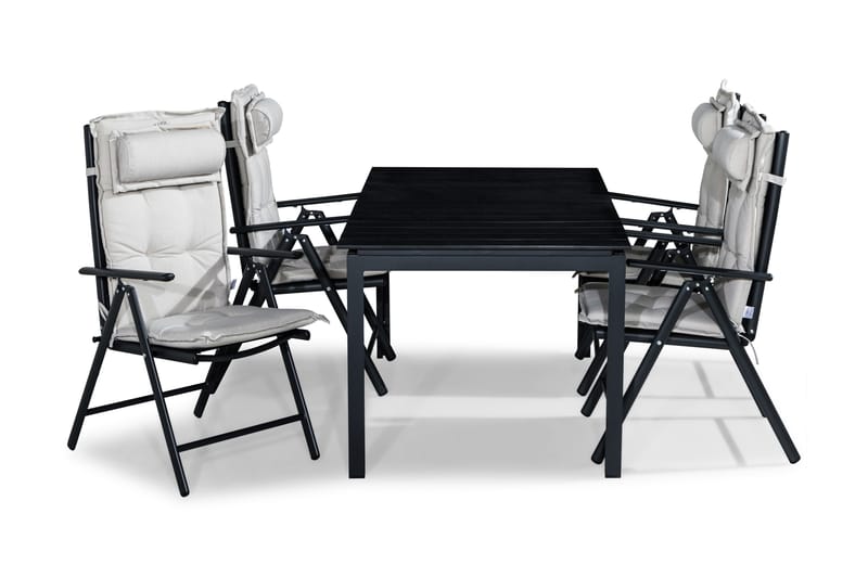 Tunis Spisegruppe 152-210x90 + 4 Maggie Posisjonsstol m Pute, Svart/Offwhite
