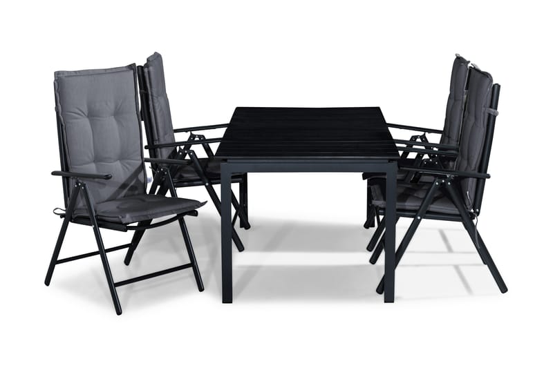 Tunis Spisegruppe 152-210x90 + 4 Maggie Posisjonsstol m Pute, Svart/Grå