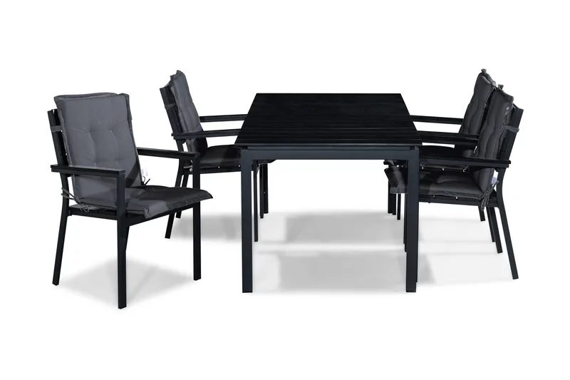 Tunis Spisegruppe 152-210x90 + 4 Stablestol m Pute - Svart/Grå - Hagemøbler - Hagegruppe - Spisegrupper hage