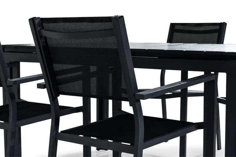 Tunis Spisegruppe 152-210x90 + 4 Stablestoler - Svart - Hagemøbler - Hagegruppe - Spisegrupper hage