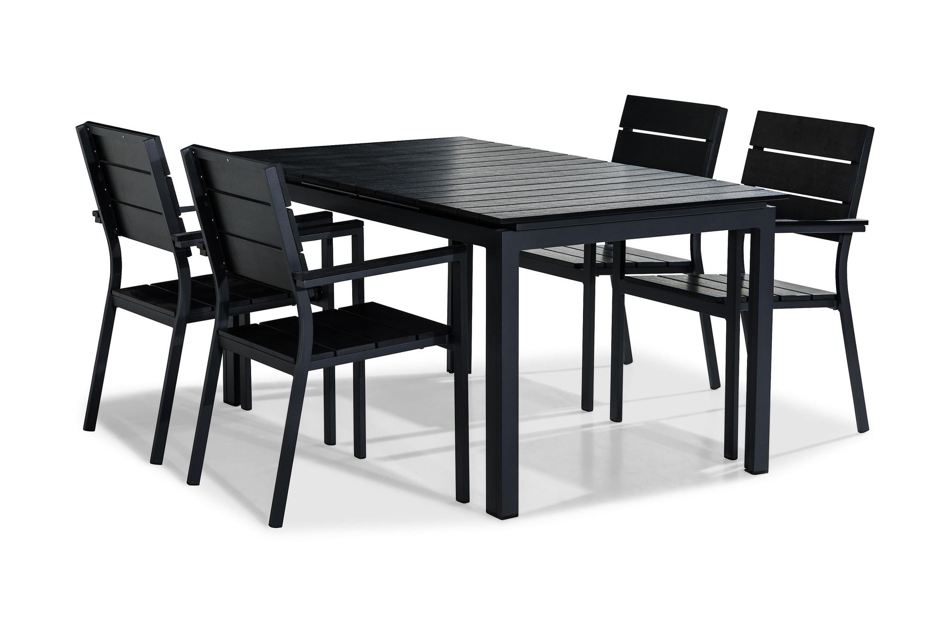 Tunis Spisegruppe 152-210x90 + 4 Stapestoler - Svart - Hagemøbler - Hagegruppe - Spisegrupper hage