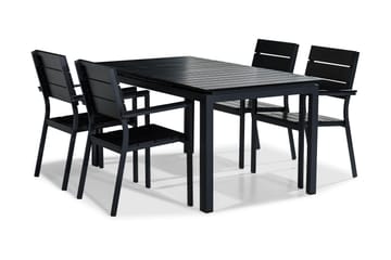 Tunis Spisegruppe 152-210x90 + 4 Stapestoler - Svart - Hagemøbler - Hagegruppe - Spisegrupper hage