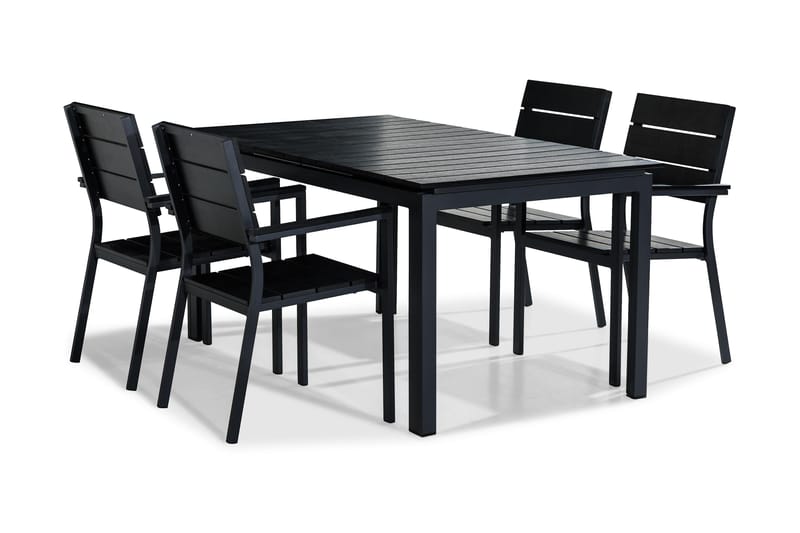 Tunis Spisegruppe 152-210x90 + 4 Stapestoler - Svart - Hagemøbler - Hagegruppe - Spisegrupper hage