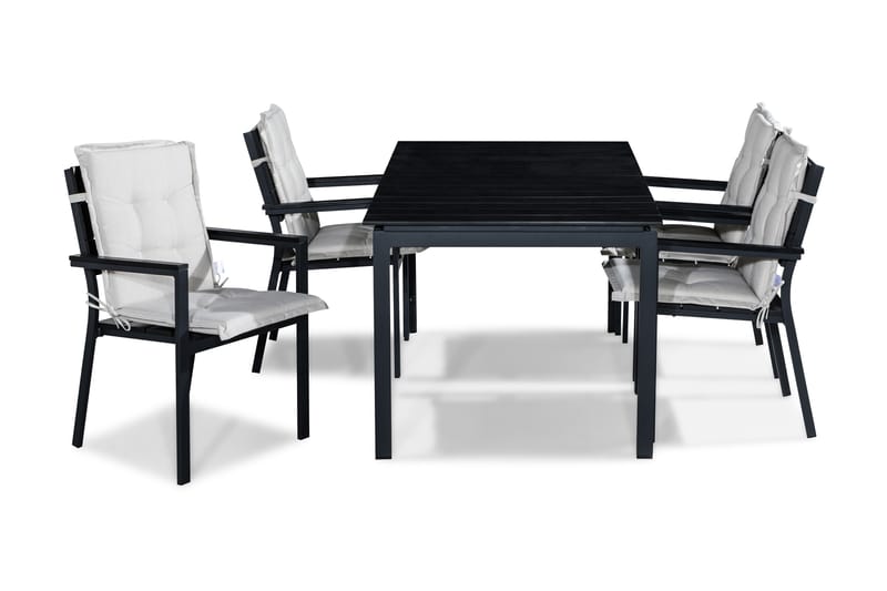 Tunis Spisegruppe 152-210x90 + 4 Tunis Stablestol m Pute - Svart/Offwhite - Hagemøbler - Hagegruppe - Spisegrupper hage
