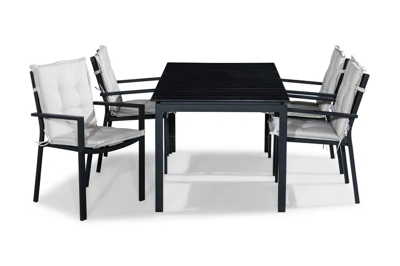 Tunis Spisegruppe 152-210x90 + 4 Tunis Stablestol m Pute, Svart/Offwhite