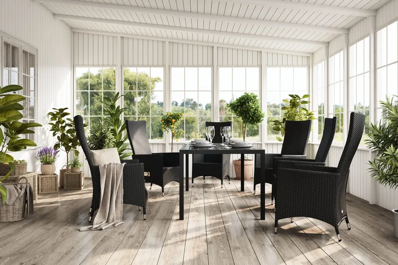 Tunis Spisegruppe 205+6 Jenny Regulerbare Stoler - Svart - Hagemøbler - Hagegruppe - Spisegrupper hage