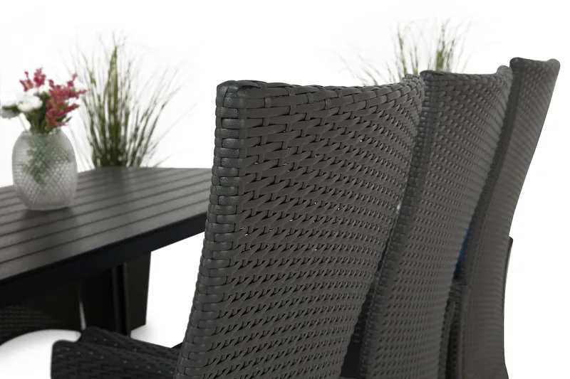 Tunis Spisegruppe 205+6 Jenny Regulerbare Stoler - Svart - Hagemøbler - Hagegruppe - Spisegrupper hage