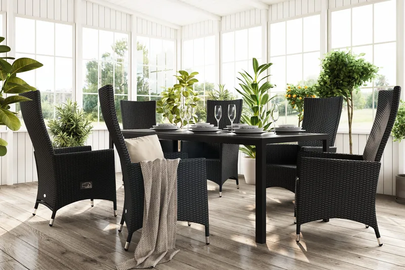 Tunis Spisegruppe 205+6 Jenny Regulerbare Stoler - Svart - Hagemøbler - Hagegruppe - Spisegrupper hage