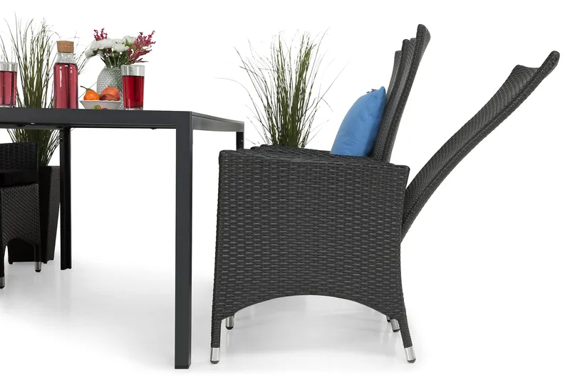 Tunis Spisegruppe 205+6 Jenny Regulerbare Stoler - Svart - Hagemøbler - Hagegruppe - Spisegrupper hage