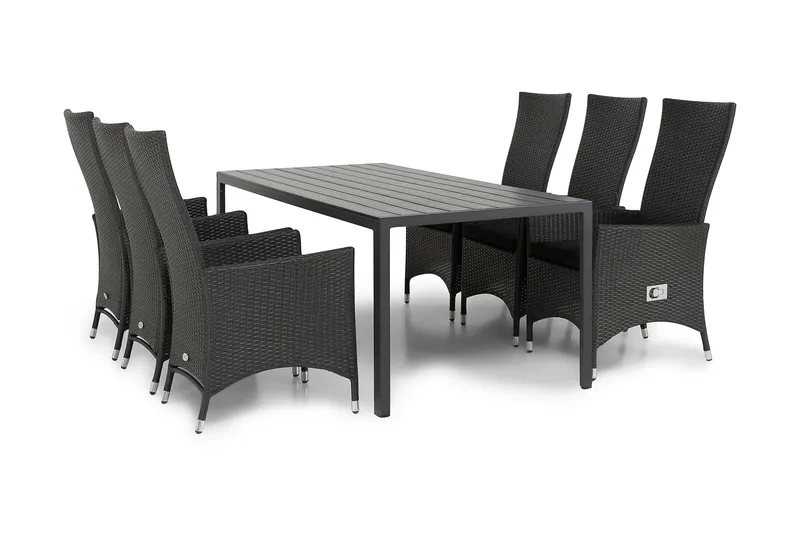 Tunis Spisegruppe 205+6 Jenny Regulerbare Stoler - Svart - Hagemøbler - Hagegruppe - Spisegrupper hage