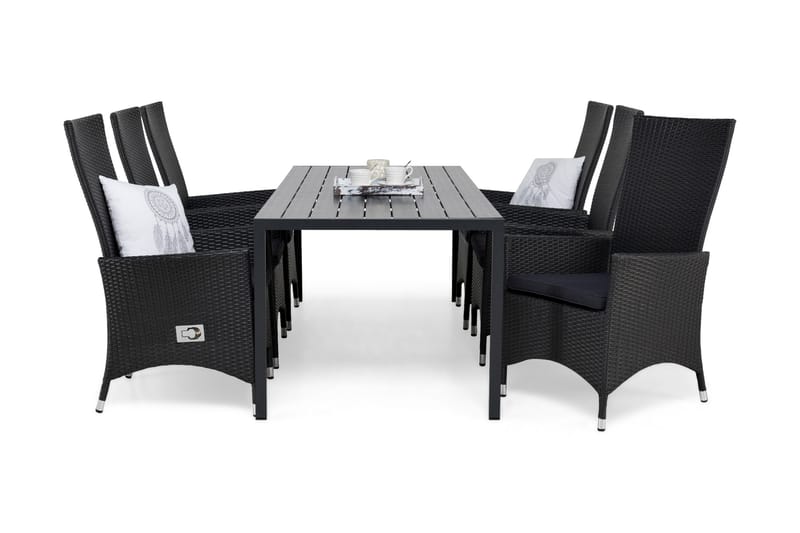 Tunis Spisegruppe 205+6 Jenny Regulerbare Stoler+Puter, Svart/Grå