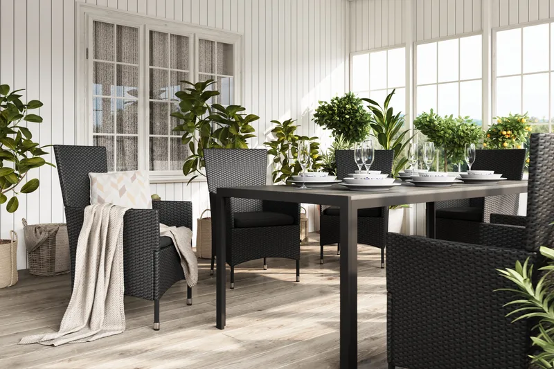 Tunis Spisegruppe 205+6 Thor Lyx Stoler - Svart - Hagemøbler - Hagegruppe - Spisegrupper hage