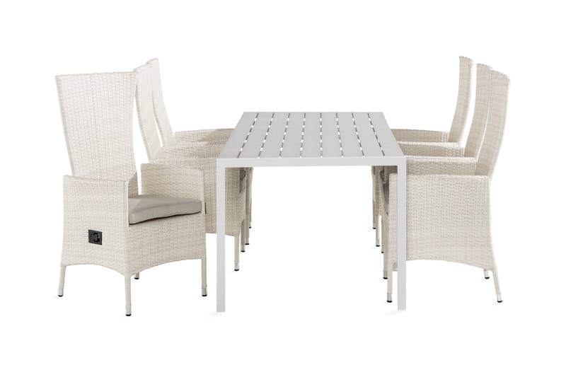 Tunis Spisegruppe 205x90 + 6 Jenny Stol Stillbar m Pute - Hvit/Offwhite - Hagemøbler - Hagegruppe - Spisegrupper hage