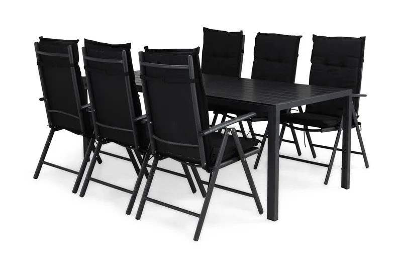 Tunis Spisegruppe 205x90 + 6 Maggie Posisjonsstol m Pute, Svart