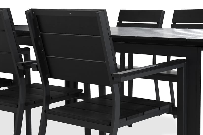 Tunis Spisegruppe 205x90 + 6 Stablestoler - Svart - Hagemøbler - Hagegruppe - Spisegrupper hage