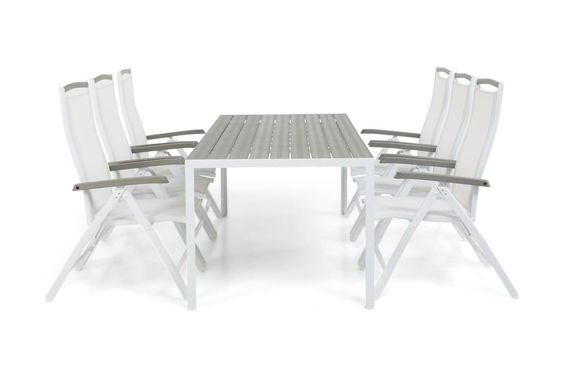 Tunis Spisegruppe 205x90 cm + 6 Monaco Lyx Posisjonsstoler - Hvit - Hagemøbler - Hagegruppe - Spisegrupper hage