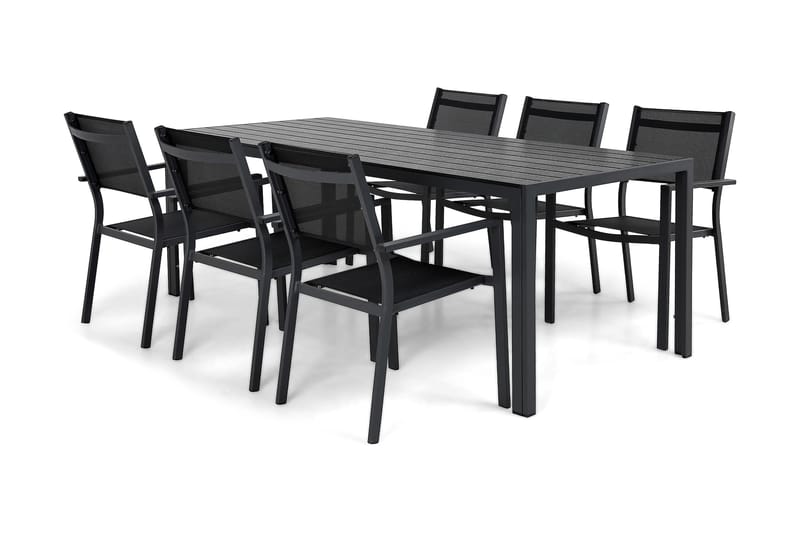 Tunis Spisegruppe 205x90 cm + 6 Tunis Stablestoler - Svart - Hagemøbler - Hagegruppe - Spisegrupper hage