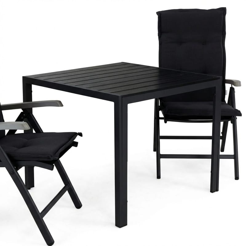 Tunis Spisegruppe 90+2 Monaco Lyx Posisjonsstoler+Puter - Svart/Grå - Hagemøbler - Hagegruppe - Spisegrupper hage