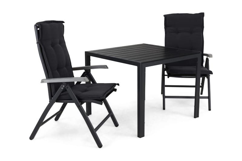 Tunis Spisegruppe 90+2 Monaco Lyx Posisjonsstoler+Puter - Svart/Grå - Hagemøbler - Hagegruppe - Spisegrupper hage