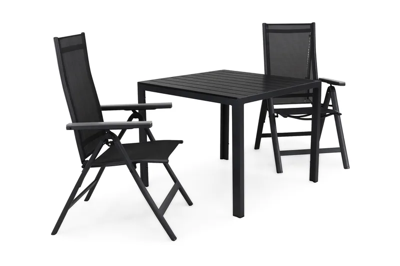 Tunis Spisegruppe 90+2 Monaco Posisjonsstoler - Svart/Grå - Hagemøbler - Hagegruppe - Spisegrupper hage