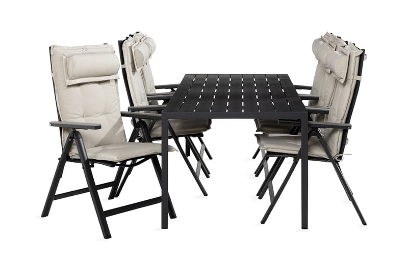 Tunis Spisegruppe 90x205+6 Monaco Light Stol +Pute, Svart/Grå/Offwhite