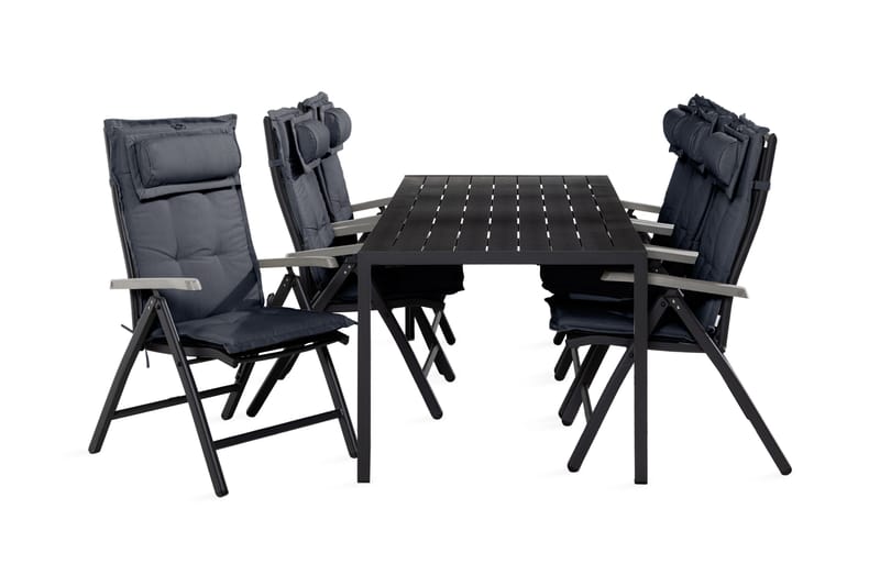 Tunis Spisegruppe 90x205+6 Monaco Stoler m Pute, Svart/Grå