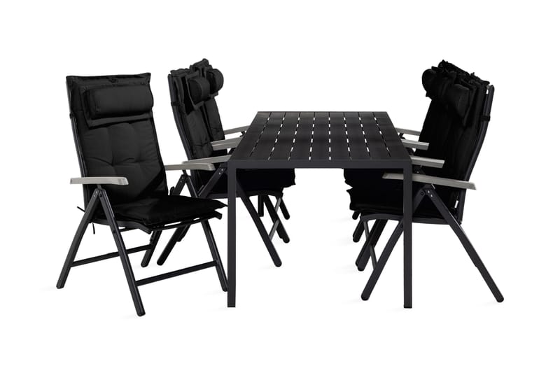 Tunis Spisegruppe 90x205+6 Monaco Stoler m Pute, Svart/Grå