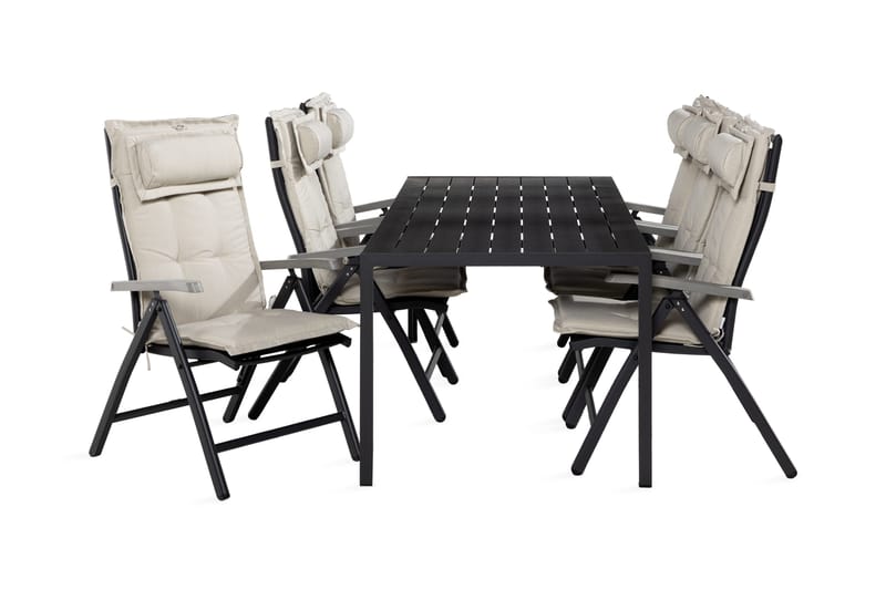 Tunis Spisegruppe 90x205+6 Monaco Stoler m Pute - Svart/Grå/Offwhite - Hagemøbler - Hagegruppe - Spisegrupper hage
