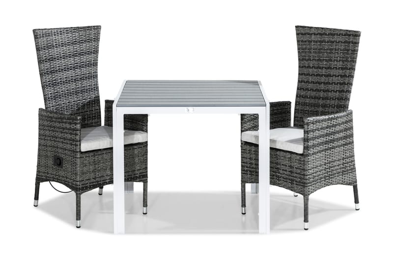 Tunis Spisegruppe 90x90 + 2 Jenny Stol Stillbar m Pute - Hvit/Grå/Offwhite - Hagemøbler - Hagegruppe - Spisegrupper hage