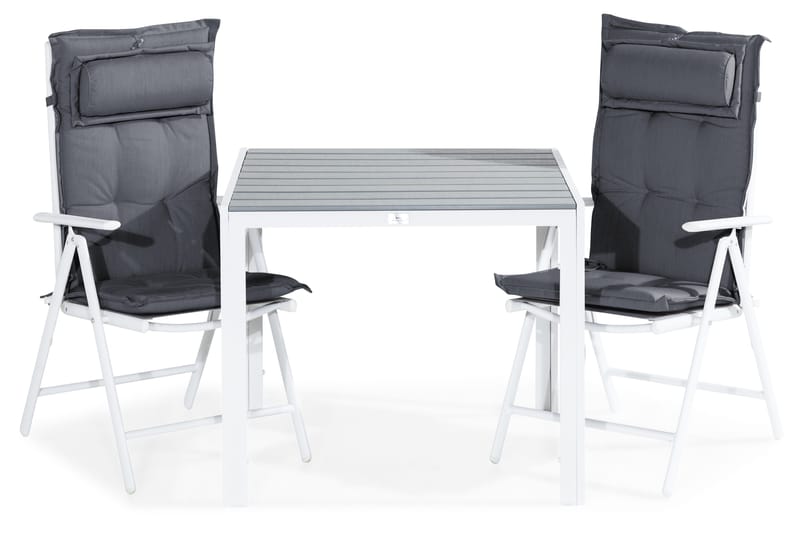 Tunis Spisegruppe 90x90 + 2 Maggie Posisjonsstol m Pute, Hvit/Grå