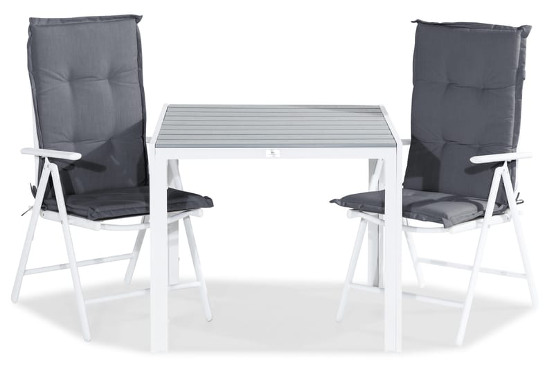 Tunis Spisegruppe 90x90 + 2 Maggie Posisjonsstol m Pute, Hvit/Grå