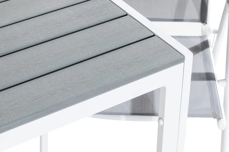 Tunis Spisegruppe 90x90 + 2 Maggie Posisjonsstol - Hvit/Grå - Hagemøbler - Hagegruppe - Spisegrupper hage