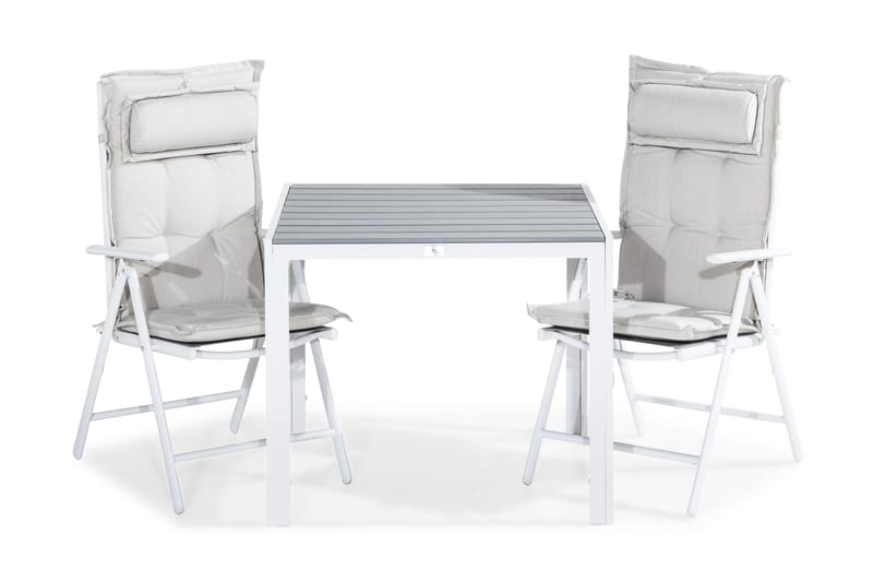 Tunis Spisegruppe 90x90 + 2 Maggie Posisjonsstol m Pute, Hvit/Grå/Offwhite