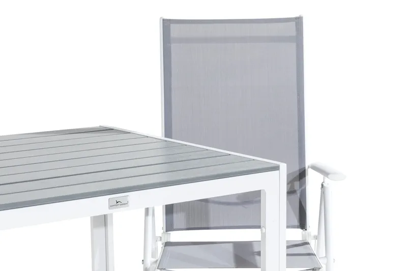 Tunis Spisegruppe 90x90 + 2 Maggie Posisjonsstol - Hvit/Grå - Hagemøbler - Hagegruppe - Spisegrupper hage