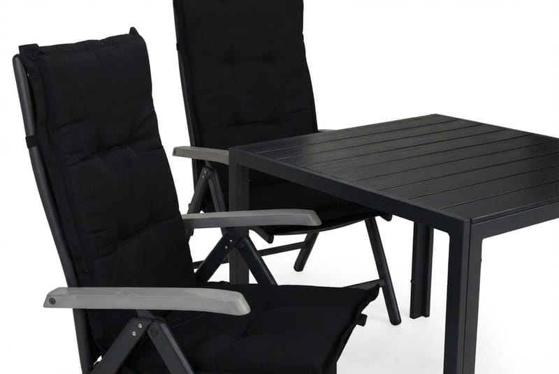 Tunis Spisegruppe 90x90 + 2 Monaco Lyx Posisjonsstol m Pute - Svart/Grå - Hagemøbler - Hagegruppe - Spisegrupper hage