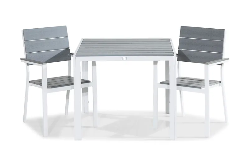 Tunis Spisegruppe 90x90 + 2 Stablestoler, Hvit/Grå