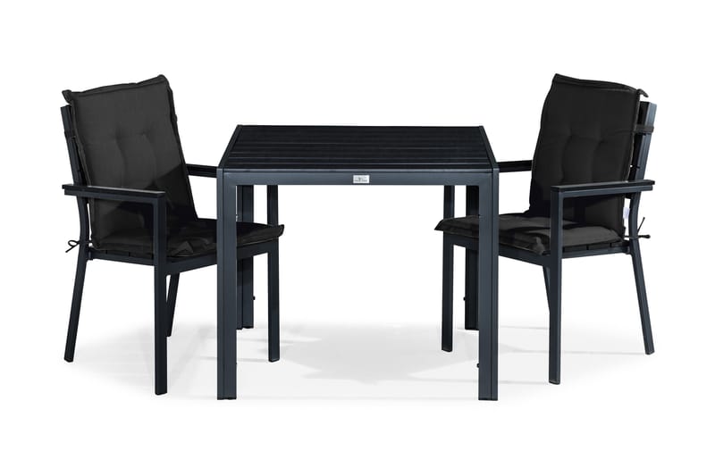 Tunis Spisegruppe 90x90 + 2 Stablestoler m Pute - Svart - Hagemøbler - Hagegruppe - Spisegrupper hage