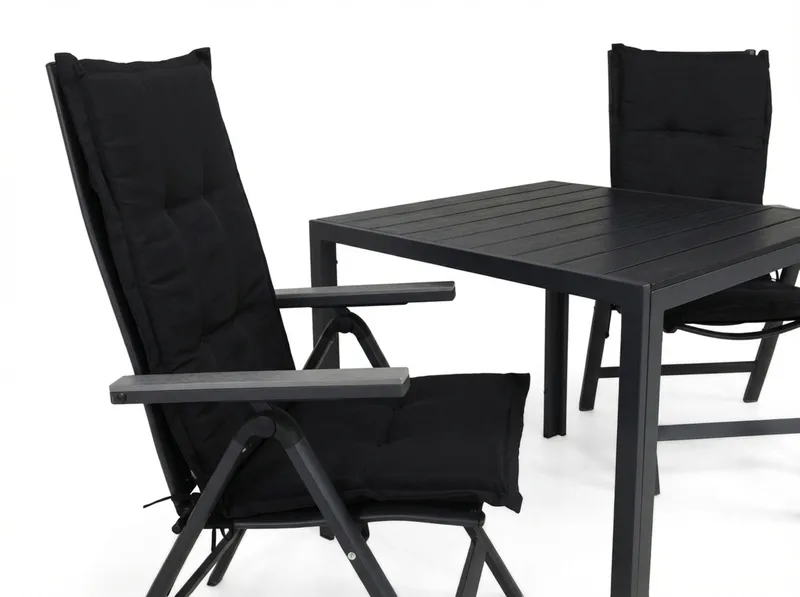 Tunis Spisegruppe 90x90+2 Monaco Light Posisjonsstol m Pute - Svart/Grå - Hagemøbler - Hagegruppe - Spisegrupper hage