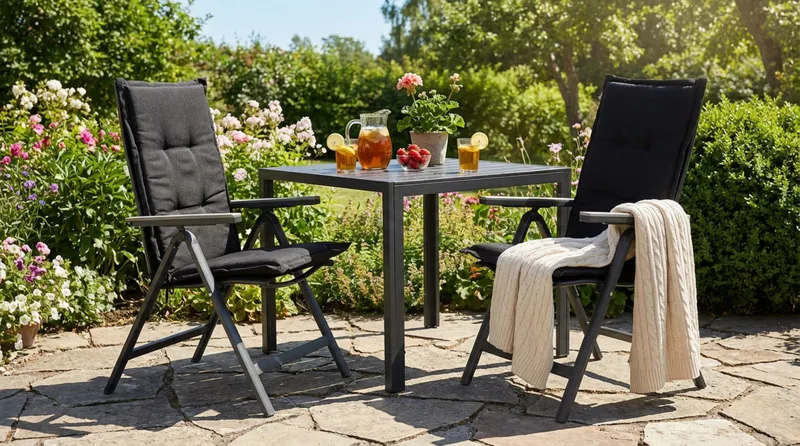 Tunis Spisegruppe 90x90+2 Monaco Light Posisjonsstol m Pute - Svart/Grå - Hagemøbler - Hagegruppe - Spisegrupper hage