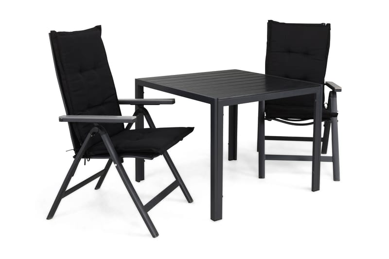 Tunis Spisegruppe 90x90+2 Monaco Light Posisjonsstol m Pute, Svart/Grå