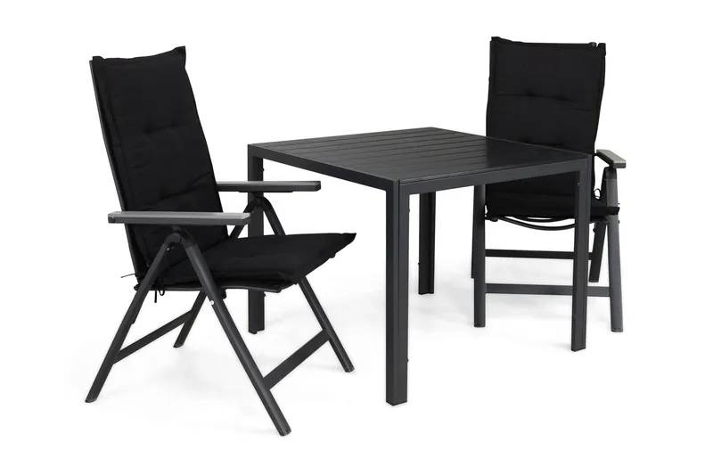 Tunis Spisegruppe 90x90+2 Monaco Light Posisjonsstol m Pute, Svart/Grå