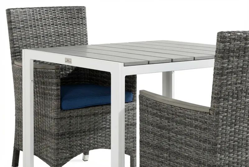 Tunis Spisegruppe 90x90+ 2 Thor Lyx Stol m Armlene m Pute - Hvit/Grå/Aintwood/Blå - Hagemøbler - Hagegruppe - Spisegrupper hage