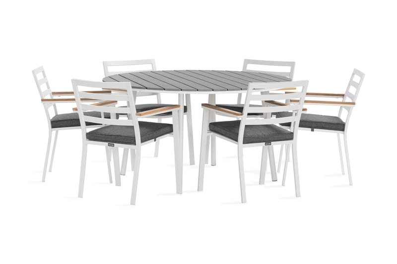 Tunis Spisegruppe Rund 140 cm + 6 Oliver Spisestol - Alu/Hvit - Hagemøbler - Hagegruppe - Spisegrupper hage