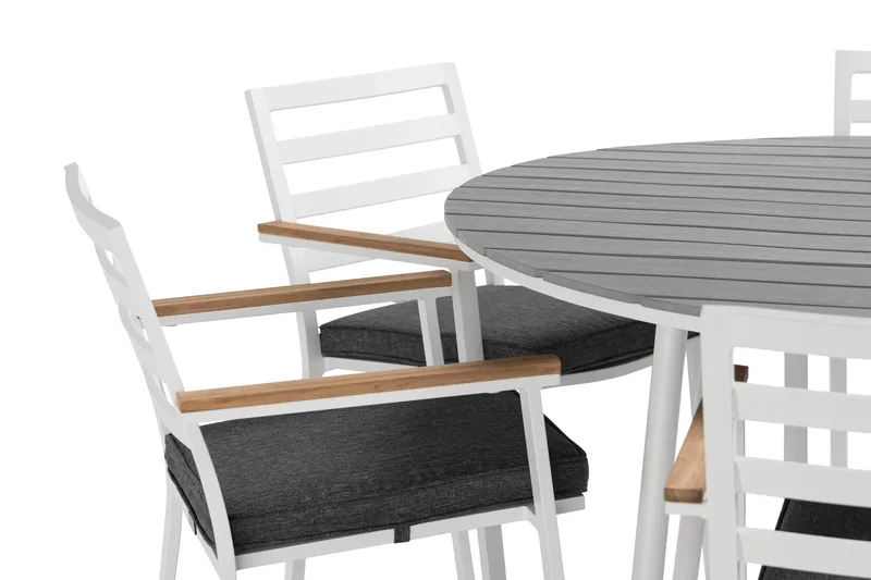 Tunis Spisegruppe Rund 140 cm + 6 Oliver Spisestol - Alu/Hvit - Hagemøbler - Hagegruppe - Spisegrupper hage