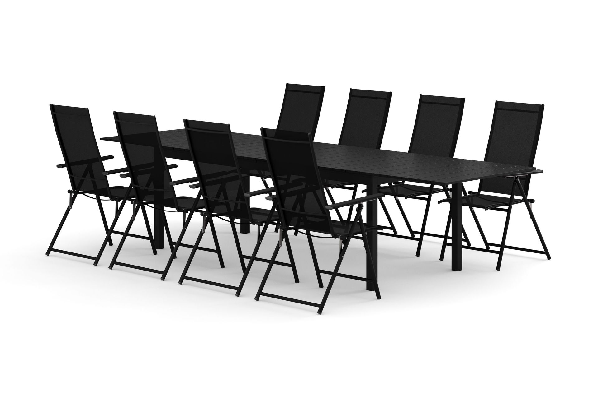 Tunis utendørs spisegruppe, uttrekkbar 205/305x90 cm med 8 Sanna regulerbare stoler - Svart/svart