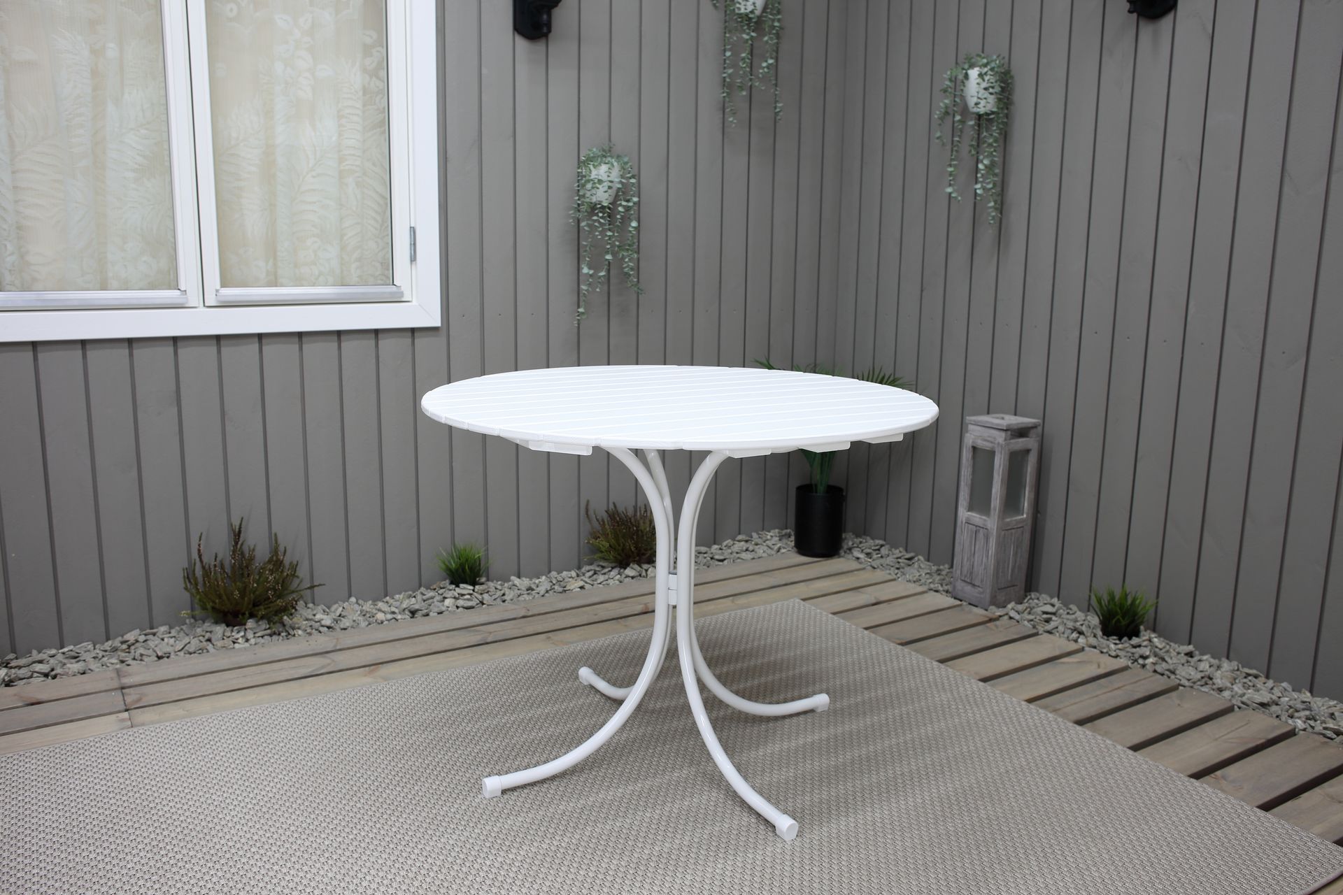 Vaxholm Spisegruppe Rund 100 cm + 4 Stoler Hvit - Hagemøbler - Hagegruppe - Spisegrupper hage