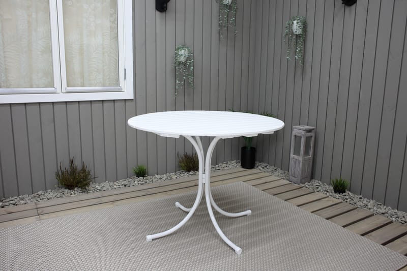 Vaxholm Spisegruppe Rund 100 cm + 4 Stoler Hvit - Hagemøbler - Hagegruppe - Spisegrupper hage