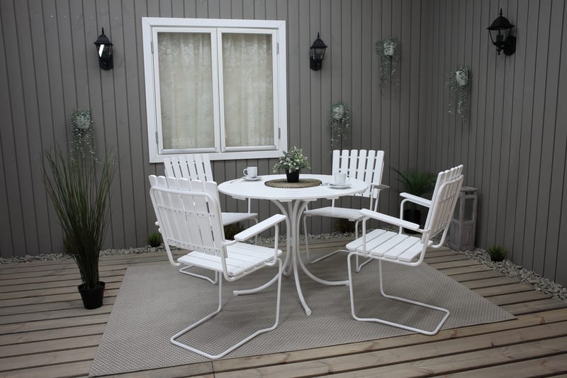 Vaxholm Spisegruppe Rund 100 cm + 4 Stoler Hvit - Hagemøbler - Hagegruppe - Spisegrupper hage