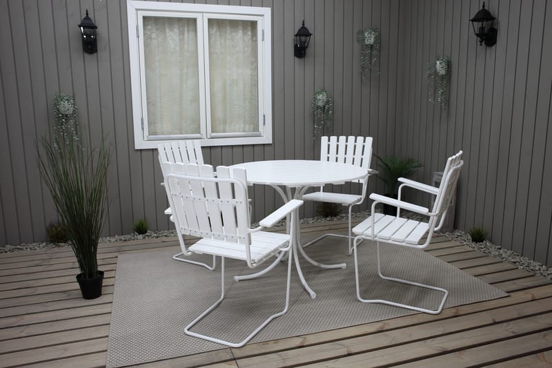 Vaxholm Spisegruppe Rund 100 cm + 4 Stoler Hvit - Hagemøbler - Hagegruppe - Spisegrupper hage