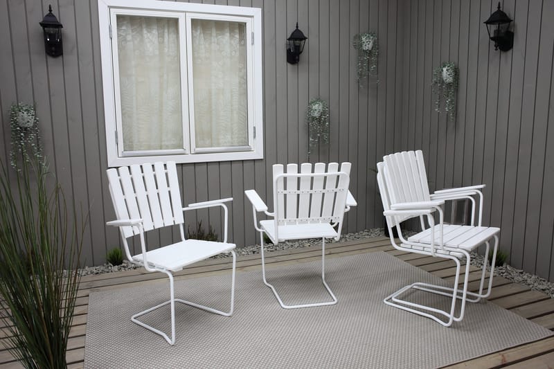 Vaxholm Spisegruppe Rund 100 cm + 4 Stoler Hvit - Hagemøbler - Hagegruppe - Spisegrupper hage